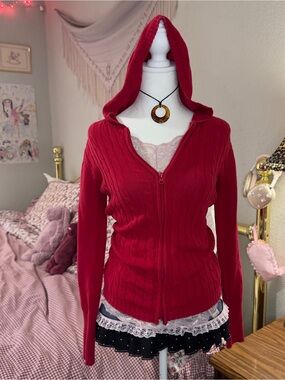 Cherokee Red Hooded Cable Zip Cardigan